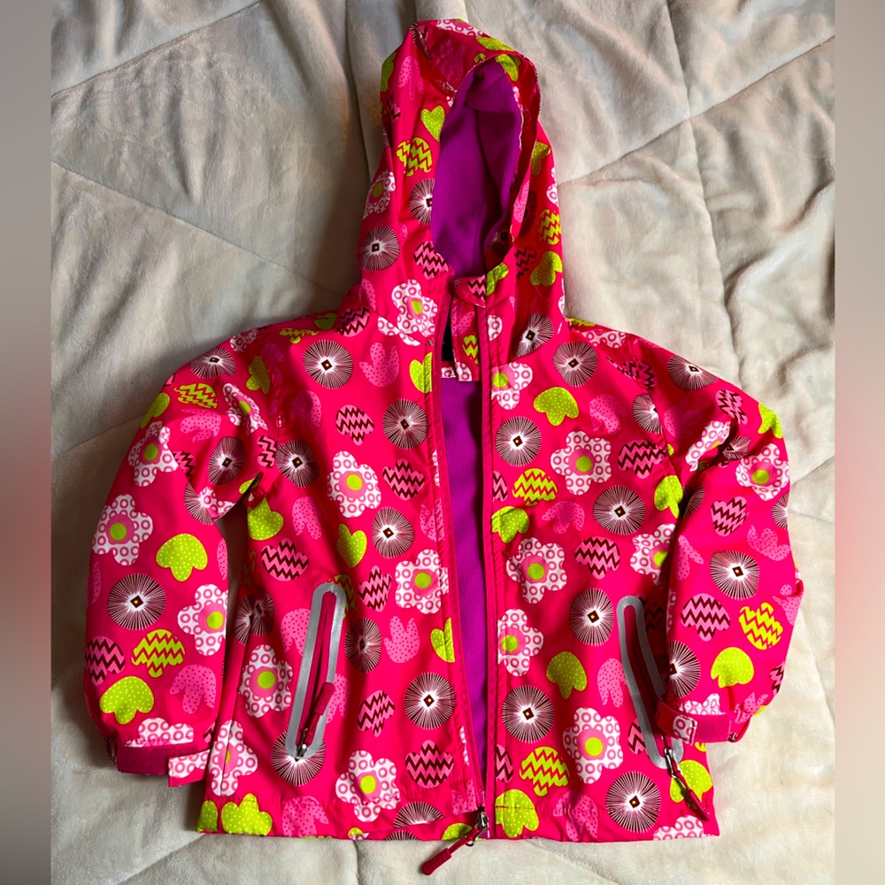 Top & Sky Kids rain jacket. Pink w/ flowers. Size small.